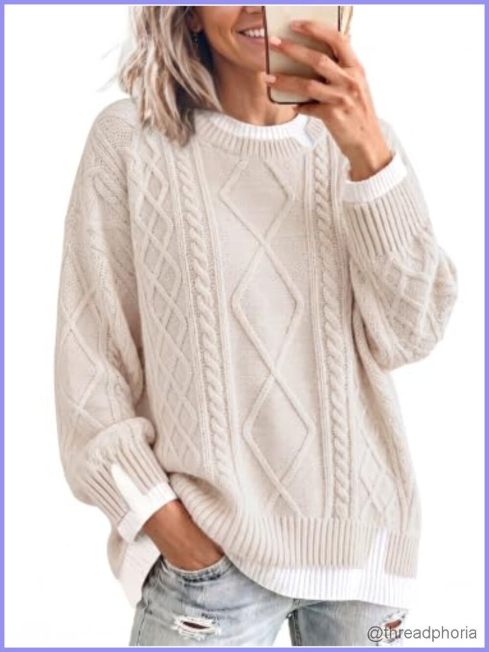 Oversized Cable Knit Sweater Chunky Crewneck Pullover
